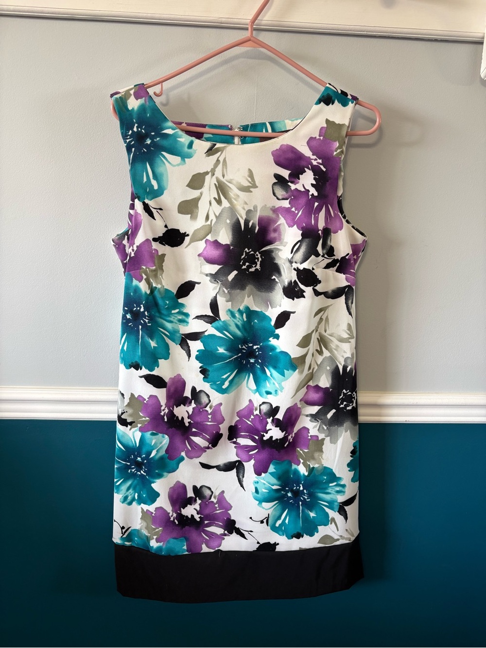 Jessica Floral Midi Dress in Teal, Purple & Black Flowers